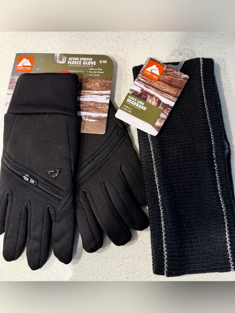 Ozark Trail Fleece Gloves & Fleece-Lined Headband - Black